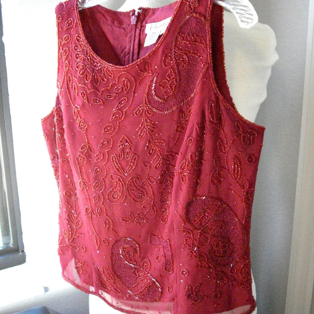 Dressy Beaded Burgundy Shell Size 6 Fully Lined